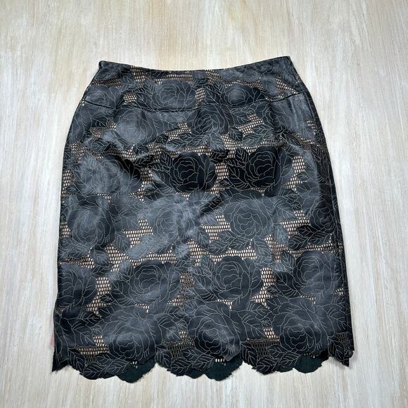 Kay Unger Black Floral Embossed Leather Edgy Party Date Workwear Night Skirt 8 - Picture 12 of 14